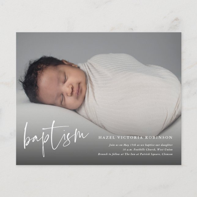 Budget Script Baptism & Christening Invitation (Front)