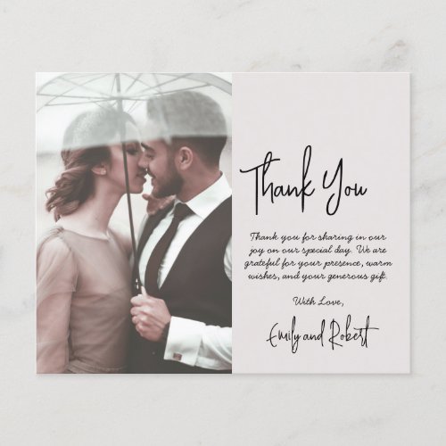 Budget Script Beige Wedding Thank You Photo Card