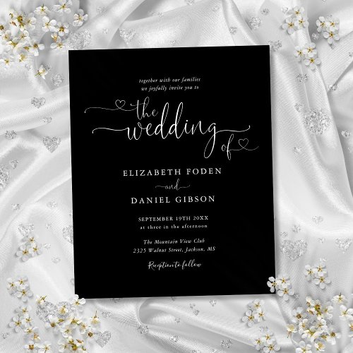 Budget Script Black And White Wedding Invitation