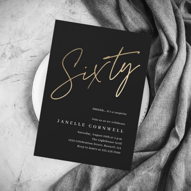 Budget Script Black Gold 60th Birthday Invitation (Creator Uploaded)