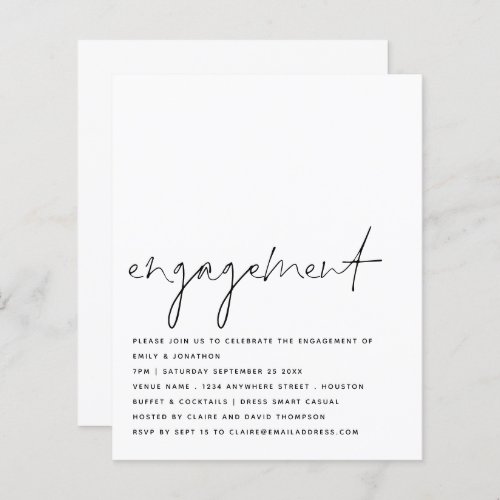 Budget Script Black White Engagement Party Invite