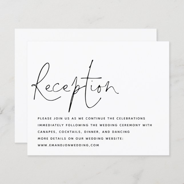 Budget Script Black White Wedding Reception (Front/Back)