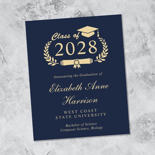 Budget Script Blue College Graduation Announcement