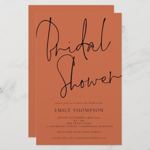 Budget Script Bridal Shower terracotta Invite