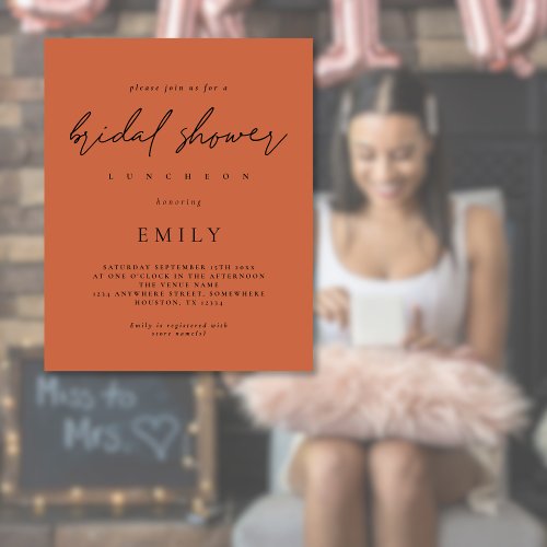 Budget Script Bridal Shower Terracotta Invite