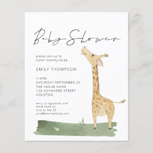 Budget Script Cute Giraffe Baby Shower Invitation