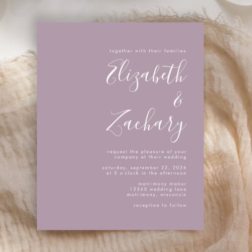 Budget Script Dusty Lavender Wedding Invitation
