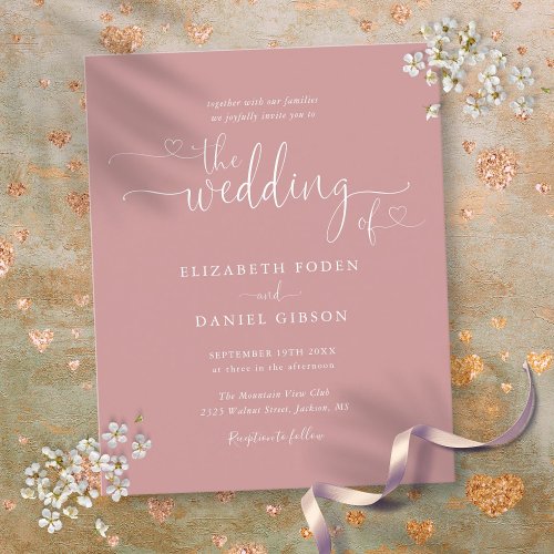 Budget Script Dusty Rose Wedding Invitation
