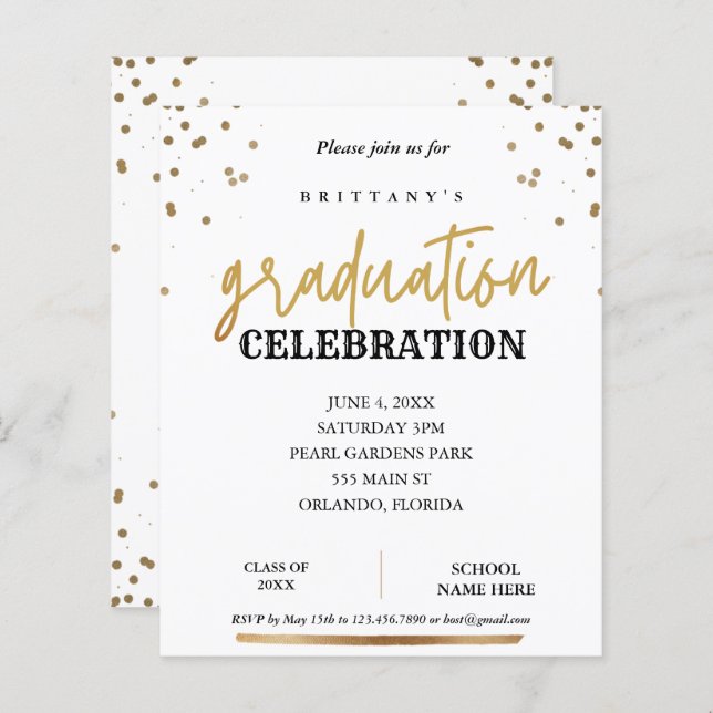 Budget Script Elegant Gold Graduation Invite (Front/Back)