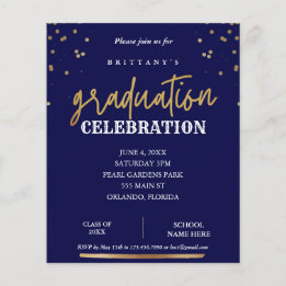Budget Script Elegant Navy Gold Graduation Invite