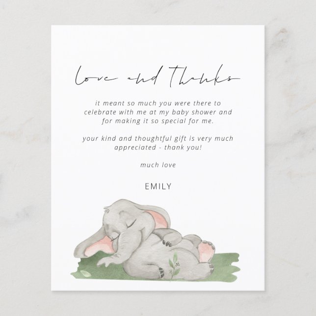 Budget Script Elephant Baby Shower Love and Thanks (Front)