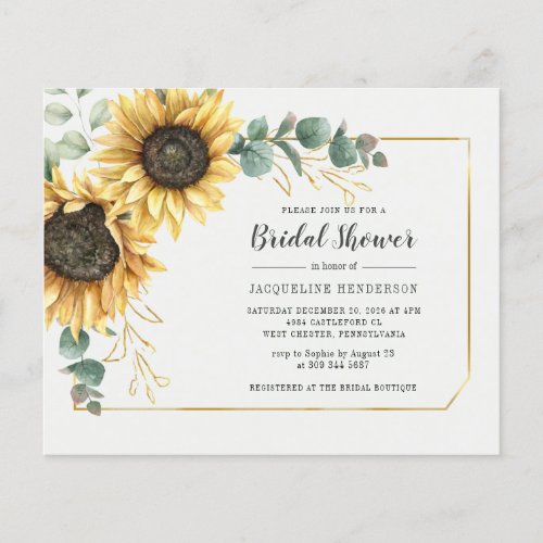 Budget Script Eucalyptus Sunflower Bridal Shower