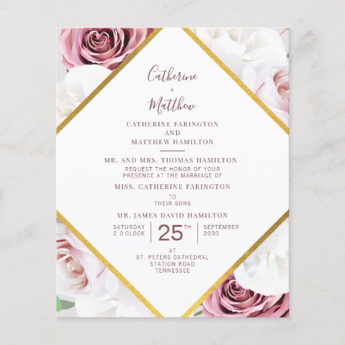 Budget Script Floral Geometric Wedding Invitation