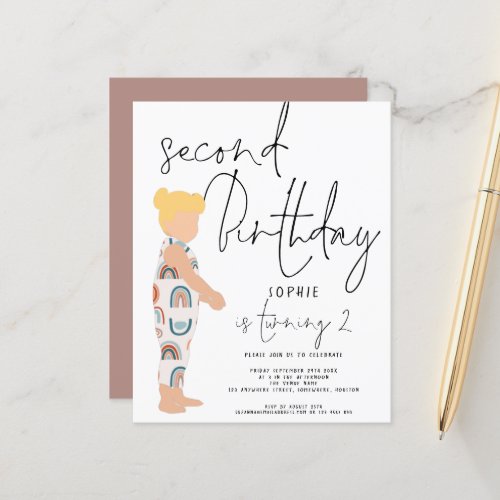 Budget Script Girl Blonde 2nd birthday Invitation