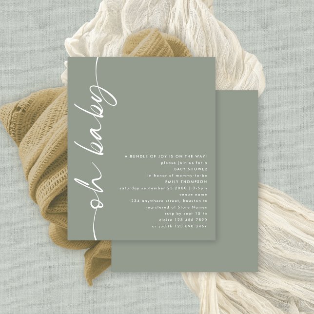 Budget Script Girl or Boy Sage Oh Baby Shower (Budget priced smaller 4.5 x 5.6" alternative. There is ONE per sheet)