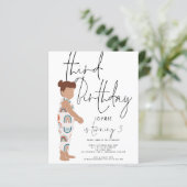 Budget Script Girl trendy 3rd birthday invitation (Standing Front)