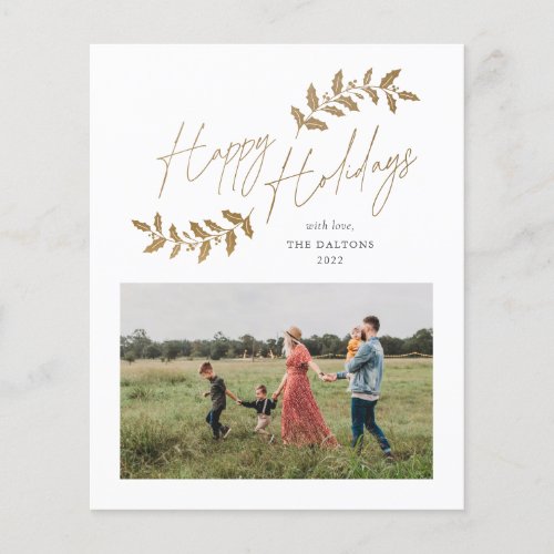  Budget Script Gold Branch 2 Photo Holiday Card