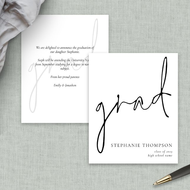 Budget Script Graduate Announcement (Front and back view)
