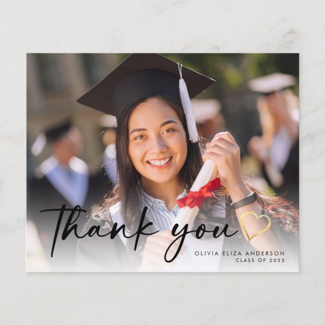 BUDGET Script Graduation Photo Thank You Card (Front)