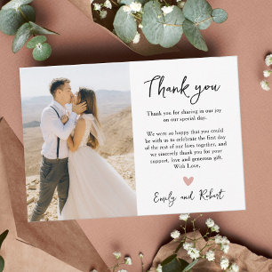 Budget Script Heart Photo Wedding Thank You Flyer