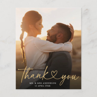Budget Script Heart Wedding 2 Photo Thank You Card