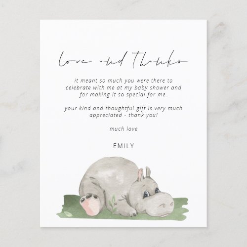 Budget Script Hippo Baby Shower Love and Thanks