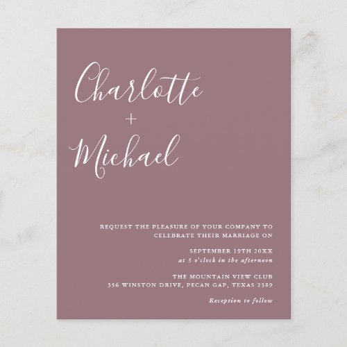 Budget Script Mauve Photo Wedding Invitation