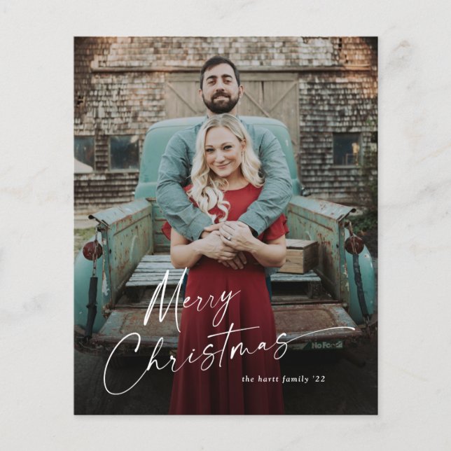 Budget Script Merry Christmas Photo Holiday Card Flyer (Front)