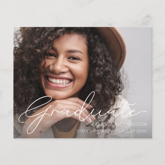 Budget Script Mod Photo Graduation Announcement Flyer (Front)