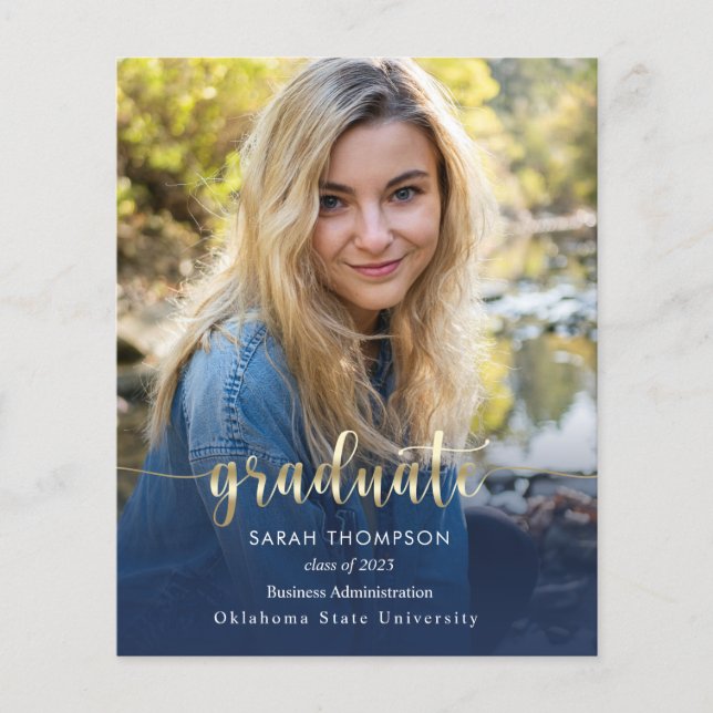 Budget Script Navy Blue Photo Collage Graduation (Front)