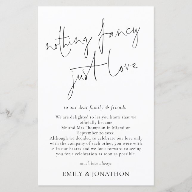 Budget Script Nothing Fancy Just Love Elopement (Front)