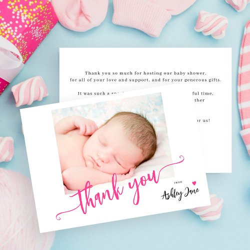 Budget script photo baby shower thank you note card