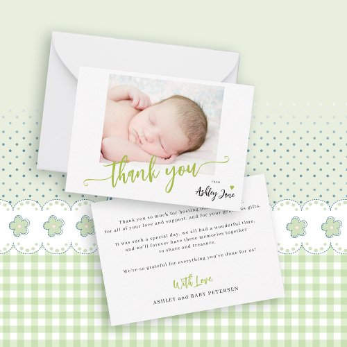 Budget script photo baby shower thank you note card