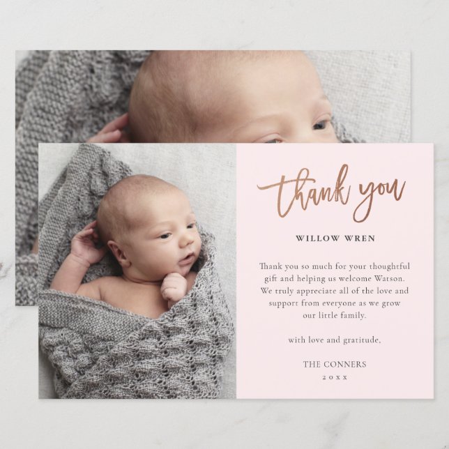 Budget Script Photo Baby Thank You Card (Front/Back)