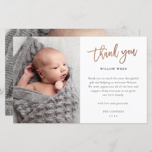 Budget Script Photo Baby Thank You Card