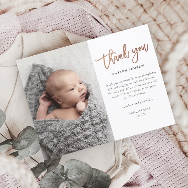 Budget Script Photo Baby Thank You Card (Creator Uploaded)