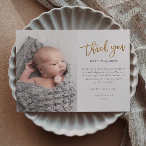 Budget Script Photo Baby Thank You Card