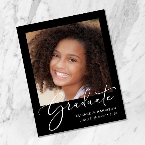 Budget Script Photo Black Graduation Announcement