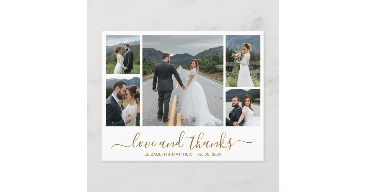 Budget Script Photo Collage Wedding Thank You Card | Zazzle