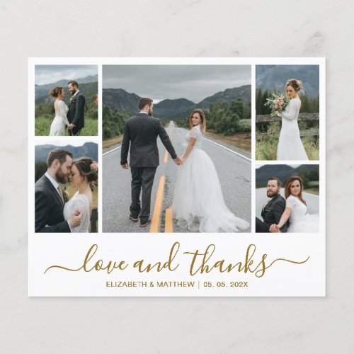 Budget Script Photo Collage Wedding Thank You Card