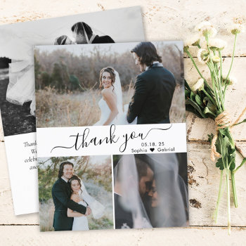 Budget Script Photo Collage Wedding Thank You Card by LilyPaperDesign at Zazzle