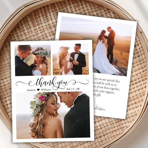 Budget Script Photo Collage Wedding Thank You Card