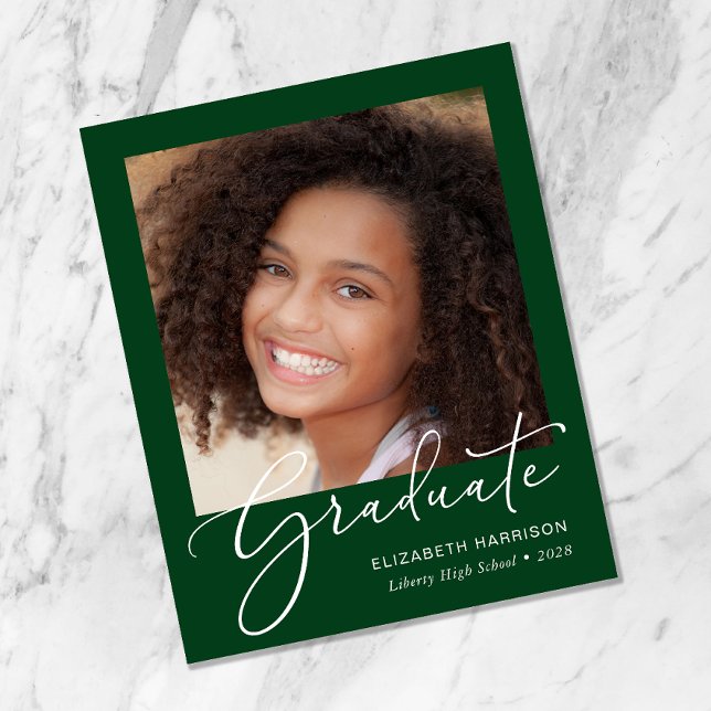 Budget Script Photo Green Graduation Announcement (Creator Uploaded)