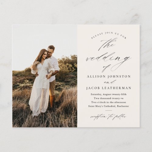 Budget Script Photo Ivory Wedding Invitation