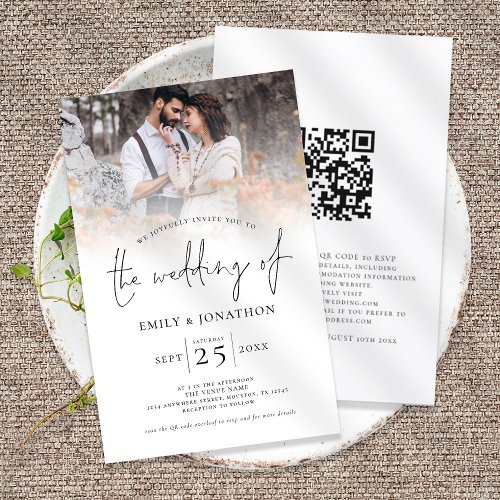 Budget Script Photo Overlay QR Code Wedding Invite