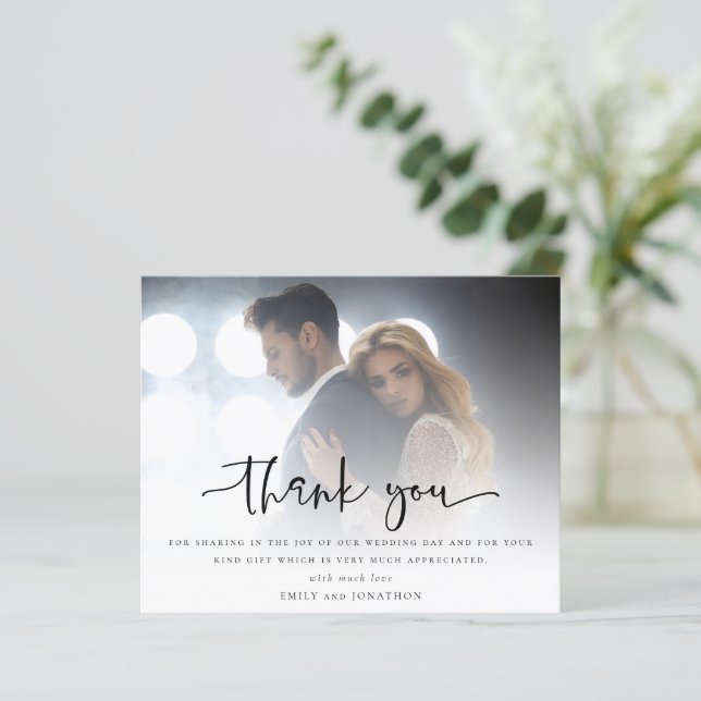 Budget Script Photo Overlay Wedding Thank You (Standing Front)