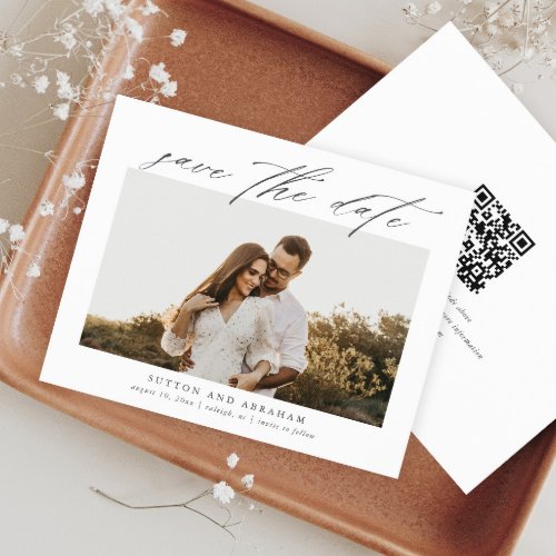 Budget Script Photo Save the Date with QR Code