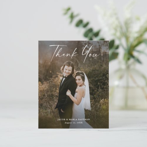 Budget Script Photo Wedding Thank You Card