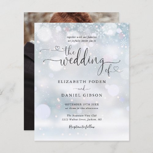 Budget Script Photo Winter Wedding Invitation