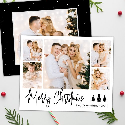 Budget Script Pine 5 Photo Collage Christmas Card